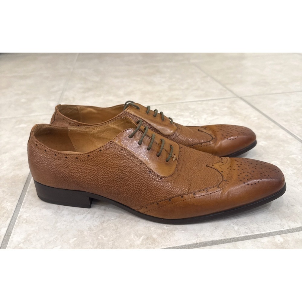 Carrucci Wingtip Cognac Brown Caviar Dress Leather Shoes Lace Up Career Business